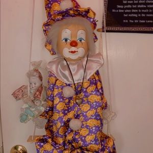 Vintage Clown Doll On Swing + Small Vintage Clown Doll In Hand